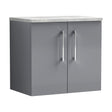 [BFLE2223LBG] Balterley Level 600mm Wall Hung 2 Door Vanity Unit with Laminate Worktop for Compact Modern Bathroom Storage - Satin Grey - Cutout