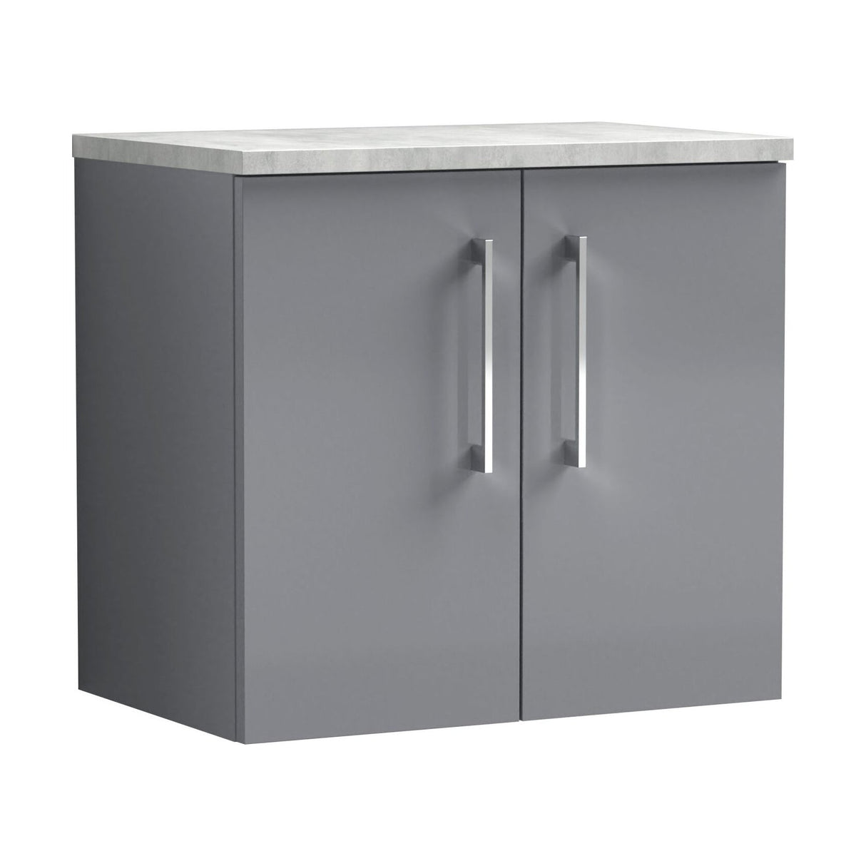 [BFLE2223LBG] Balterley Level 600mm Wall Hung 2 Door Vanity Unit with Laminate Worktop for Compact Modern Bathroom Storage - Satin Grey - Cutout