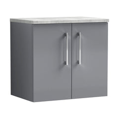 [BFLE2223LBG] Balterley Level 600mm Wall Hung 2 Door Vanity Unit with Laminate Worktop for Compact Modern Bathroom Storage - Satin Grey - Cutout