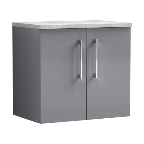 [BFLE2223LBG] Balterley Level 600mm Wall Hung 2 Door Vanity Unit with Laminate Worktop for Compact Modern Bathroom Storage - Satin Grey - Cutout