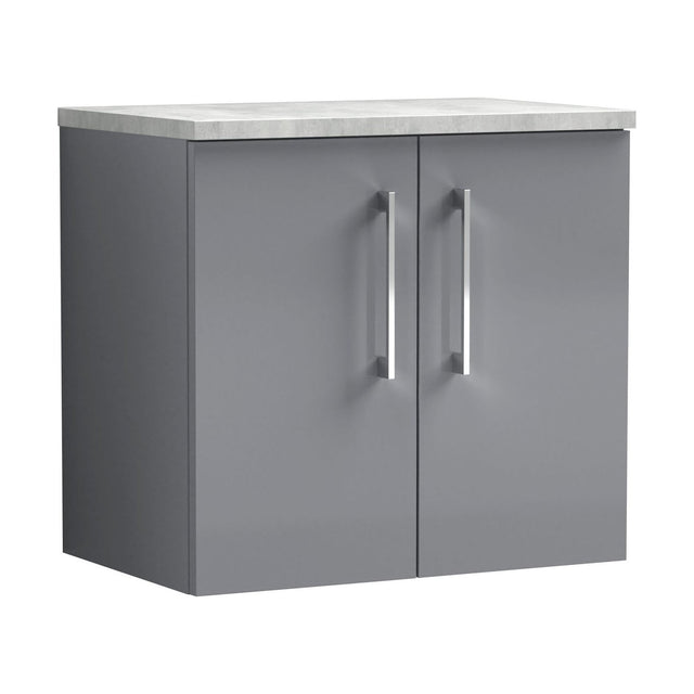 [BFLE2223LBG] Balterley Level 600mm Wall Hung 2 Door Vanity Unit with Laminate Worktop for Compact Modern Bathroom Storage - Satin Grey - Cutout