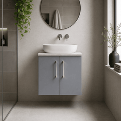 [BFLE2223LBG] Bramshall Wall Hung 2 Door Vanity Unit with Bellato Grey Laminate Worktop, 600mm, Choice of Colour