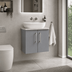 [BFLE2223LBG] Bramshall Wall Hung 2 Door Vanity Unit with Bellato Grey Laminate Worktop, 600mm, Choice of Colour