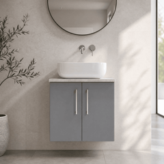 [BFLE2223LBG] Bramshall Wall Hung 2 Door Vanity Unit with Bellato Grey Laminate Worktop, 600mm, Choice of Colour - Silo