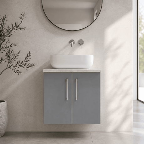 [BFLE2223LBG] Bramshall Wall Hung 2 Door Vanity Unit with Bellato Grey Laminate Worktop, 600mm, Choice of Colour - Silo