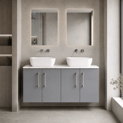 [BFLE2223LCM2] Bramshall Contemporary 4 Door Wall Hung Vanity Unit with Carrera Marble Laminate Worktop, 1200mm, Choice of Colour