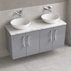 [BFLE2223LCM2] Bramshall Contemporary 4 Door Wall Hung Vanity Unit with Carrera Marble Laminate Worktop, 1200mm, Choice of Colour