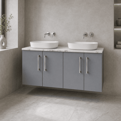 [BFLE2223LCM2] Bramshall Contemporary 4 Door Wall Hung Vanity Unit with Carrera Marble Laminate Worktop, 1200mm, Choice of Colour