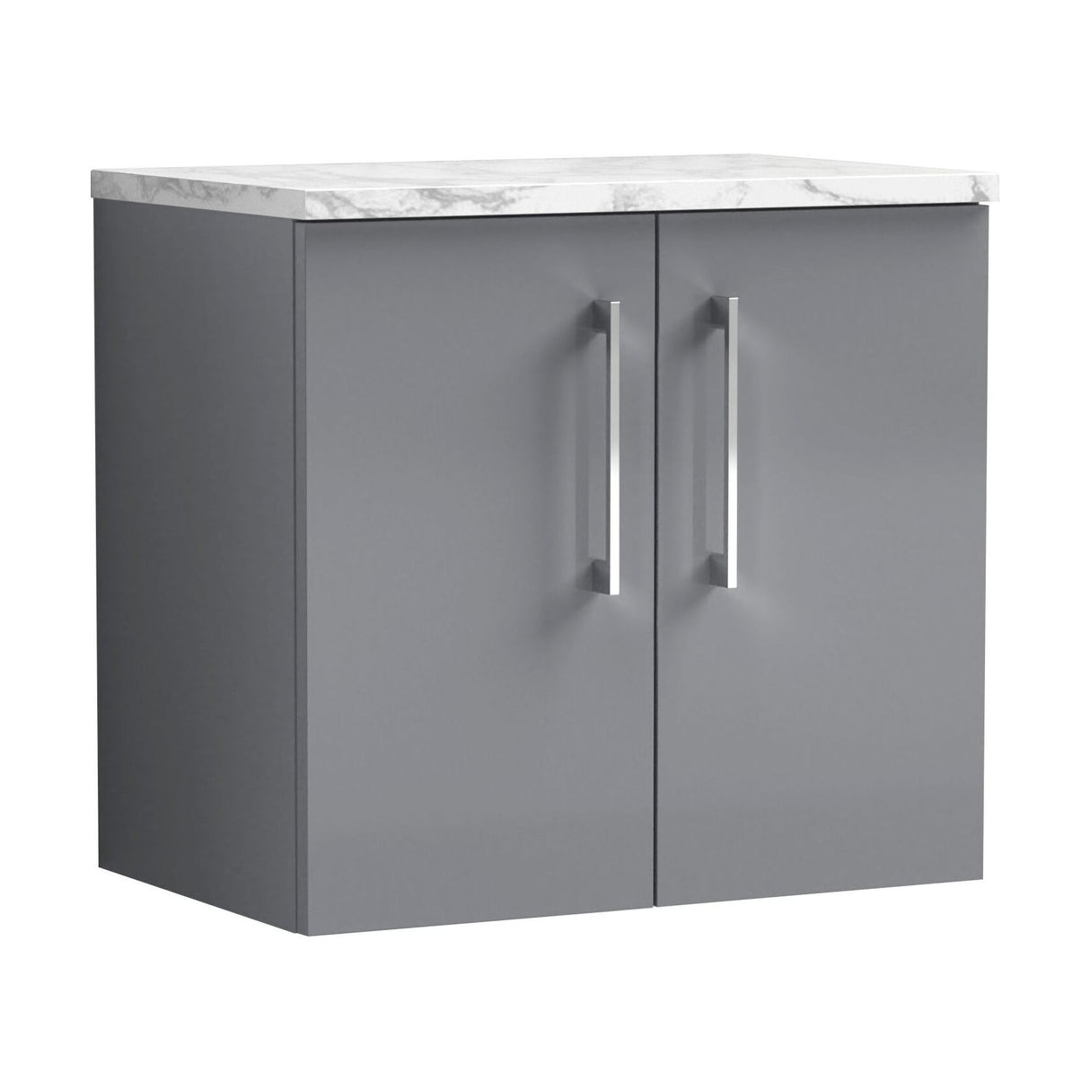 [BFLE2223LCM] Balterley Level 600mm Wall Hung 2 Door Vanity Unit with Laminate Worktop for Compact Modern Bathroom Storage Satin Grey - Cutout