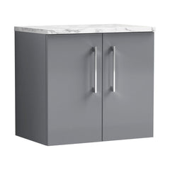 [BFLE2223LCM] Balterley Level 600mm Wall Hung 2 Door Vanity Unit with Laminate Worktop for Compact Modern Bathroom Storage Satin Grey - Cutout