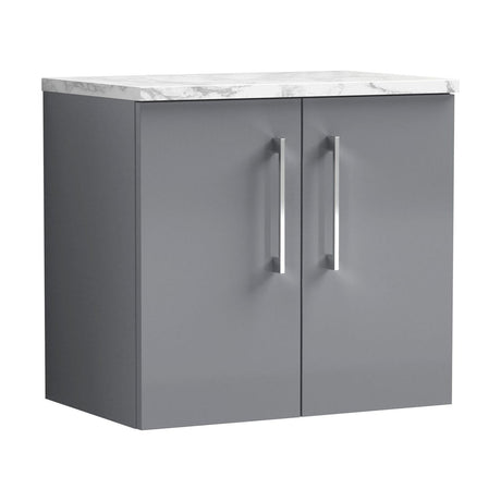 [BFLE2223LCM] Balterley Level 600mm Wall Hung 2 Door Vanity Unit with Laminate Worktop for Compact Modern Bathroom Storage Satin Grey - Cutout