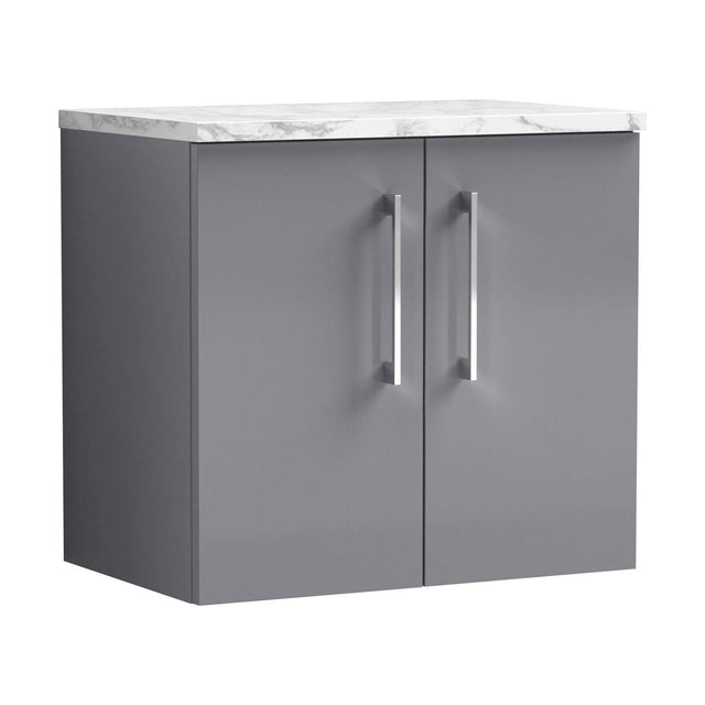 [BFLE2223LCM] Balterley Level 600mm Wall Hung 2 Door Vanity Unit with Laminate Worktop for Compact Modern Bathroom Storage Satin Grey - Cutout