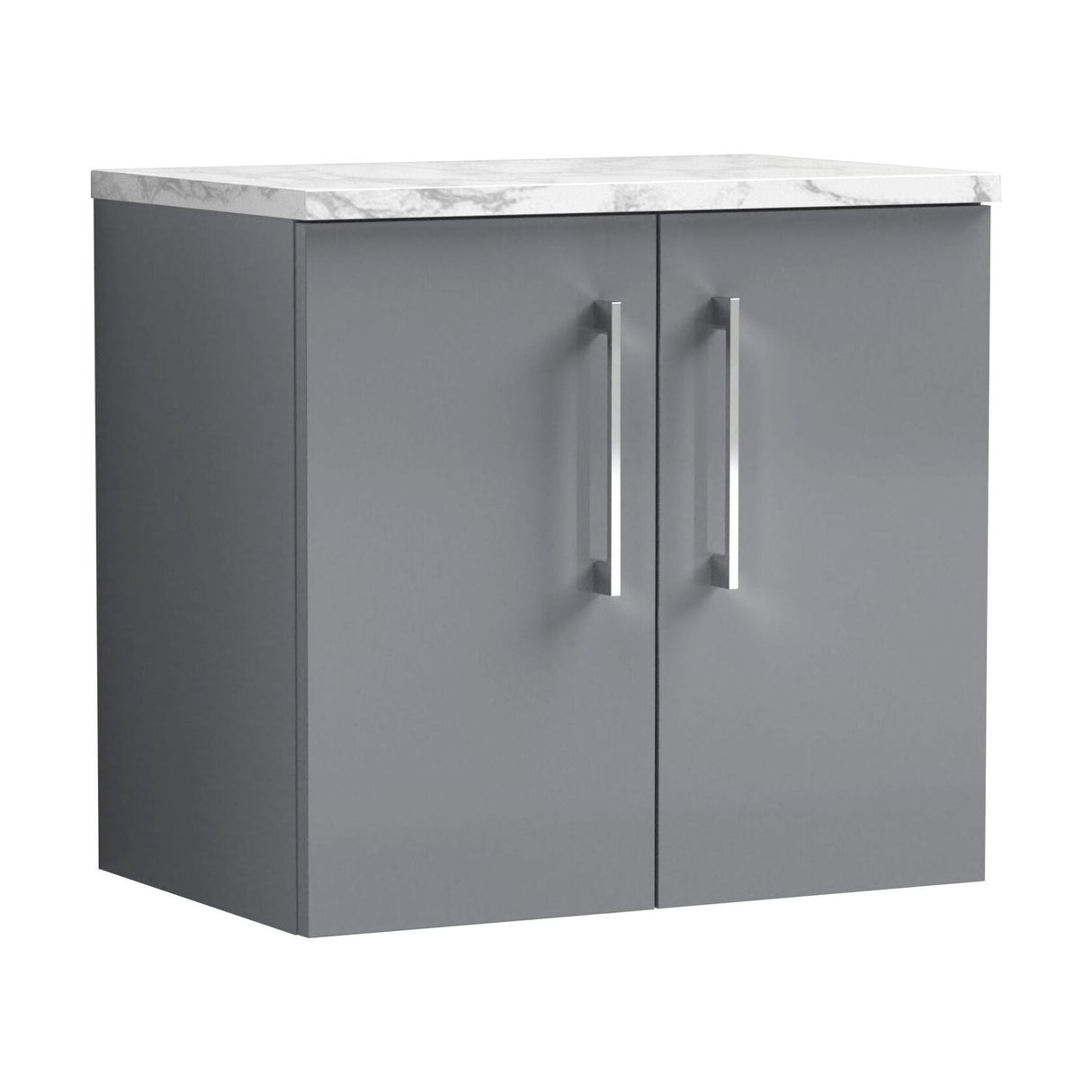 [BFLE2223LCM] Bramshall Contemporary 2 Door Wall Hung Vanity Unit with Carrera Marble Laminate Worktop, 600mm, Choice of Colour - Cutout