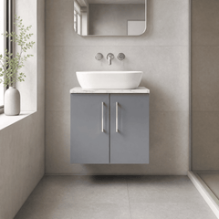 [BFLE2223LCM] Bramshall Contemporary 2 Door Wall Hung Vanity Unit with Carrera Marble Laminate Worktop, 600mm, Choice of Colour