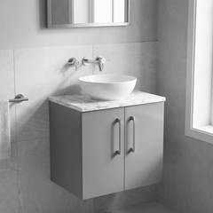 [BFLE2223LCM] Bramshall Contemporary 2 Door Wall Hung Vanity Unit with Carrera Marble Laminate Worktop, 600mm, Choice of Colour