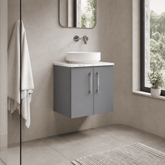 [BFLE2223LCM] Bramshall Contemporary 2 Door Wall Hung Vanity Unit with Carrera Marble Laminate Worktop, 600mm, Choice of Colour