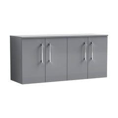 [BFLE2223W2] Balterley Level Modern Bathroom 1200mm Wall Hung 4-Door Vanity Unit with Laminate Worktop, Soft Close Doors, Satin Grey - Cutout
