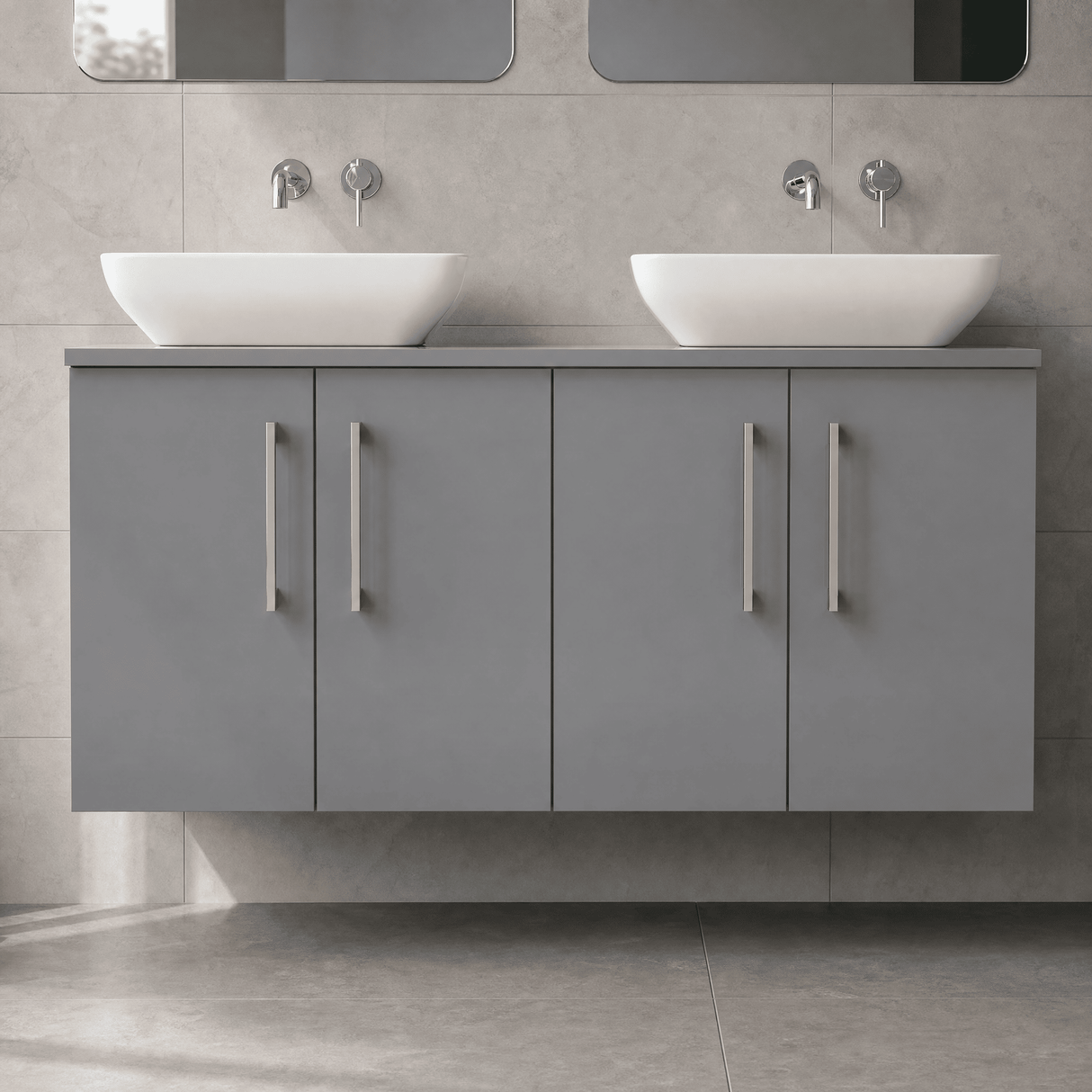 [BFLE2223W2] Bramshall Contemporary 4 Door Wall Hung Vanity Unit with Worktop, 1200mm, Choice of Colour