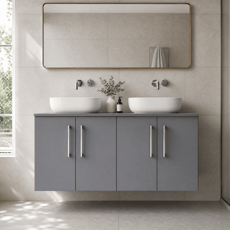 [BFLE2223W2] Bramshall Contemporary 4 Door Wall Hung Vanity Unit with Worktop, 1200mm, Choice of Colour - Silo
