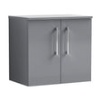 [BFLE2223W] Balterley Level Modern Bathroom 600mm Wall Hung 2-Door Vanity Unit with Laminate Worktop, Soft Close Doors, Satin Grey - Cutout