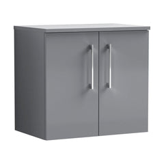 [BFLE2223W] Balterley Level Modern Bathroom 600mm Wall Hung 2-Door Vanity Unit with Laminate Worktop, Soft Close Doors, Satin Grey - Cutout