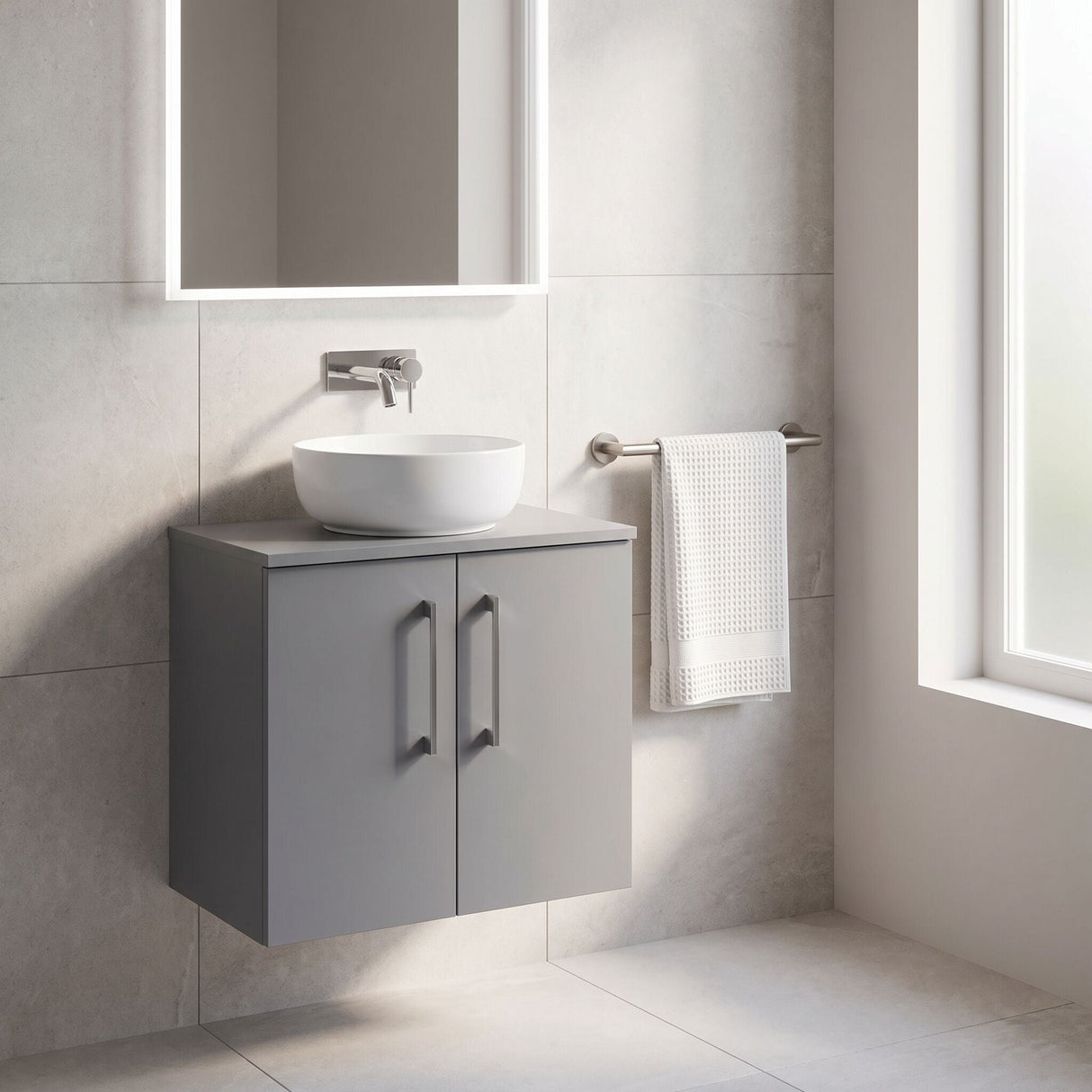 [BFLE2223W] Bramshall Contemporary 2 Door Wall Hung Vanity Unit with Worktop, 600mm, Choice of Colour