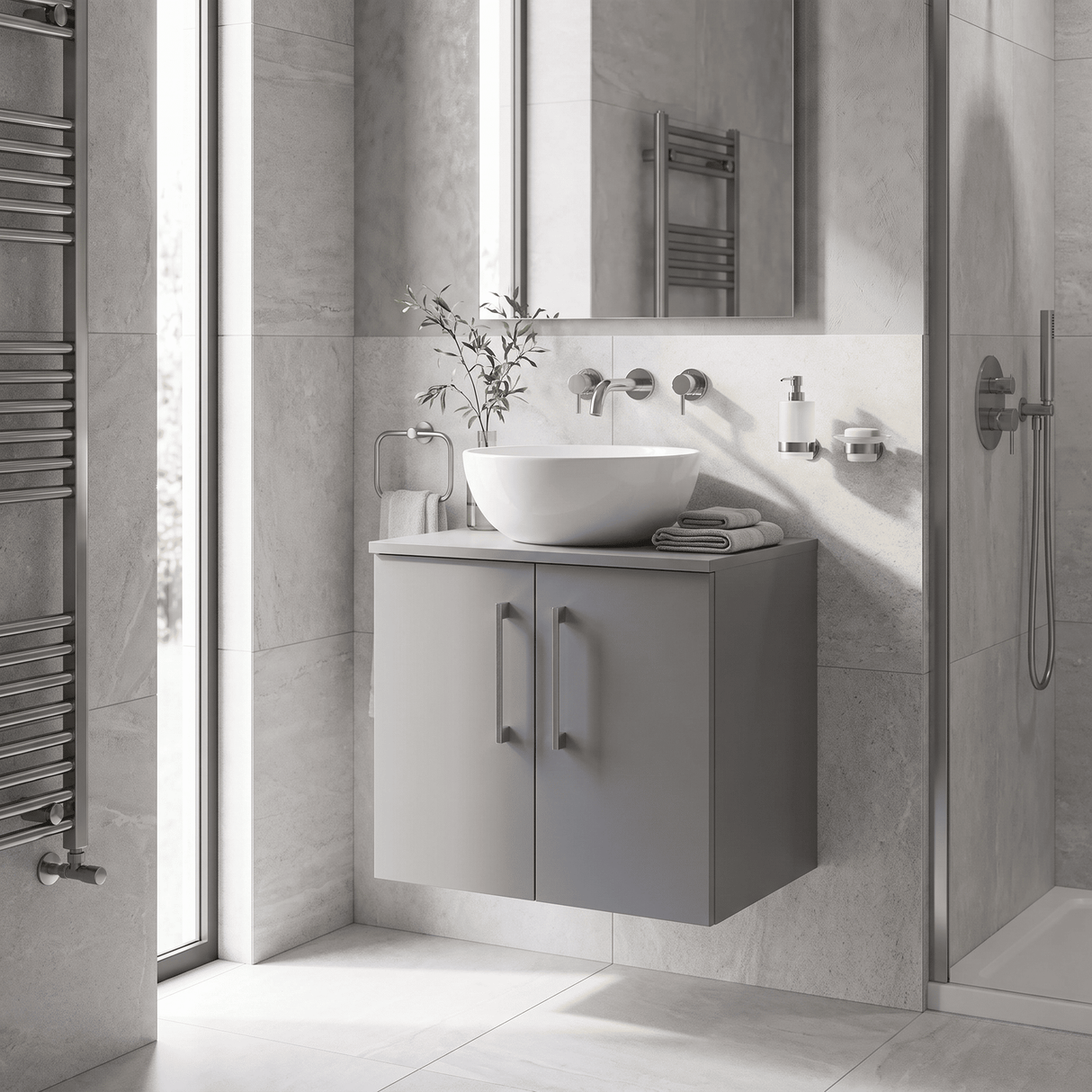 [BFLE2223W] Bramshall Contemporary 2 Door Wall Hung Vanity Unit with Worktop, 600mm, Choice of Colour