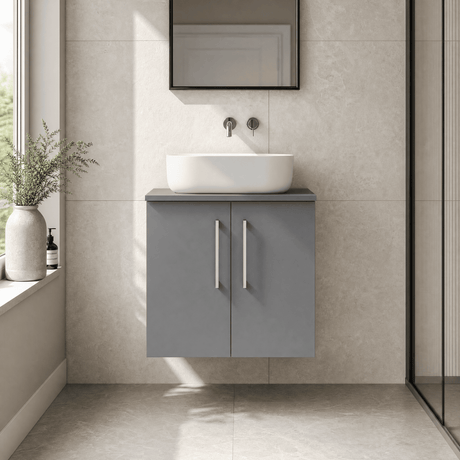 [BFLE2223W] Bramshall Contemporary 2 Door Wall Hung Vanity Unit with Worktop, 600mm, Choice of Colour - Silo