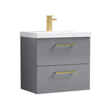 Wall Hung 2 Drawer Vanity Unit with Mid-Edge Ceramic Basin - Choice of Colour, Handle Finish and Size