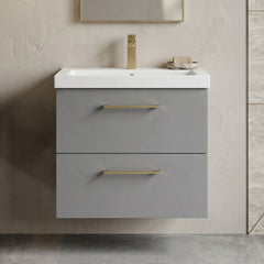 [BFLE2224AH017] Bramshall Wall Hung 2 Drawer Vanity Unit with Mid-Edge Ceramic Basin - Choice of Colour, Handle Finish and Size - Silo