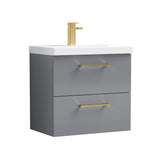 Wall Hung 2 Drawer Vanity Unit with Mid-Edge Ceramic Basin - Choice of Colour, Handle Finish and Size