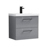 Wall Hung 2 Drawer Vanity Unit with Mid-Edge Ceramic Basin - Choice of Colour, Handle Finish and Size