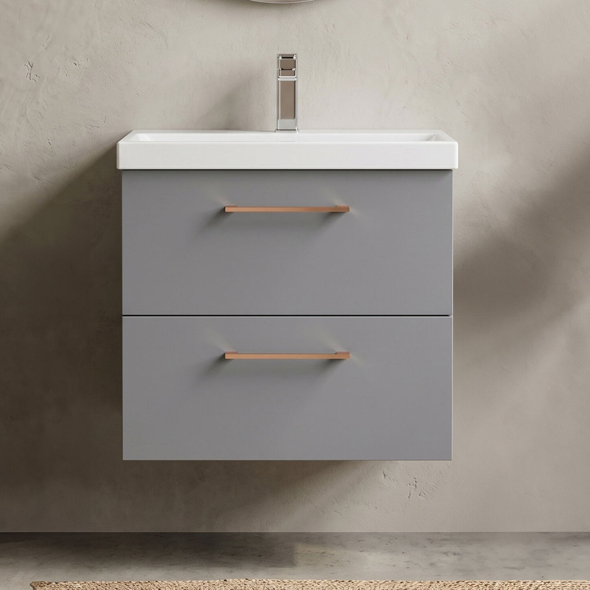 [BFLE2224AH019] Bramshall Wall Hung 2 Drawer Vanity Unit with Mid-Edge Ceramic Basin - Choice of Colour, Handle Finish and Size - Silo
