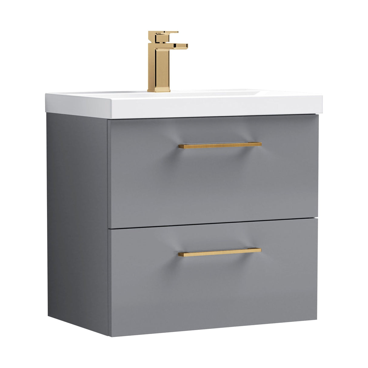 [BFLE2224AH1516] Bramshall Wall Hung 2 Drawer Vanity Unit with Mid-Edge Ceramic Basin - Choice of Colour, Handle Finish and Size - Cutout