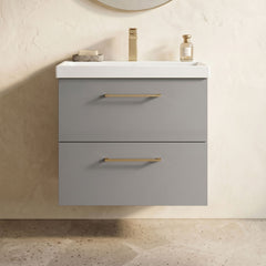 [BFLE2224AH716] Bramshall Wall Hung 2 Drawer Vanity Unit with Mid-Edge Ceramic Basin - Choice of Colour, Handle Finish and Size - Silo