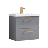 Wall Hung 2 Drawer Vanity Unit with Mid-Edge Ceramic Basin - Choice of Colour, Handle Finish and Size