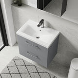 Wall Hung 2 Drawer Vanity Unit with Mid-Edge Ceramic Basin - Choice of Colour, Handle Finish and Size