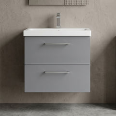[BFLE2224A] Bramshall Wall Hung 2 Drawer Vanity Unit with Mid-Edge Ceramic Basin - Choice of Colour, Handle Finish and Size - Silo