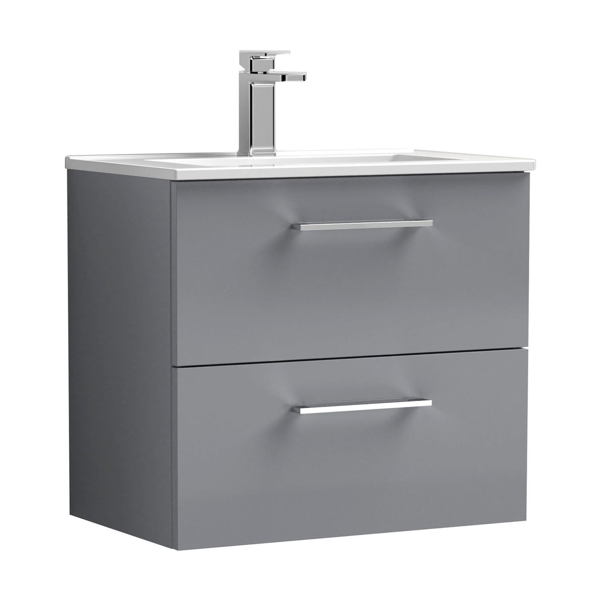 [BFLE2224B] Balterley Level Modern Bathroom 2 Soft Close Drawer & Minimalist Wall Hung Vanity Unit Basin, Satin Grey, 440mm - Cutout