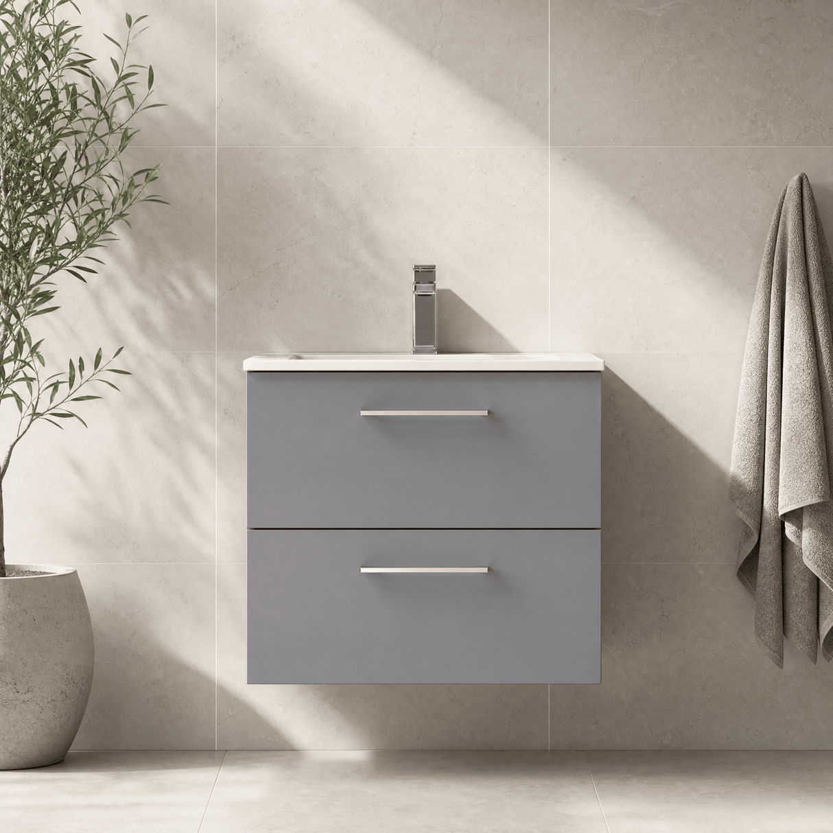[BFLE2224B] Bramshall Contemporary 2 Soft Close Drawer Wall Hung Vanity Unit, Choice of Size/Basin Type/Colour - Silo