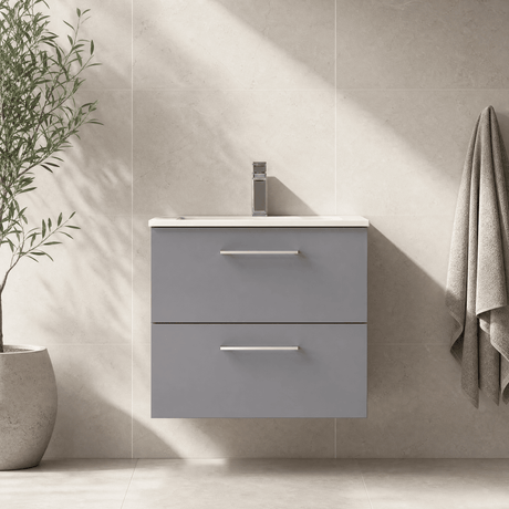 [BFLE2224B] Bramshall Contemporary 2 Soft Close Drawer Wall Hung Vanity Unit, Choice of Size/Basin Type/Colour - Silo