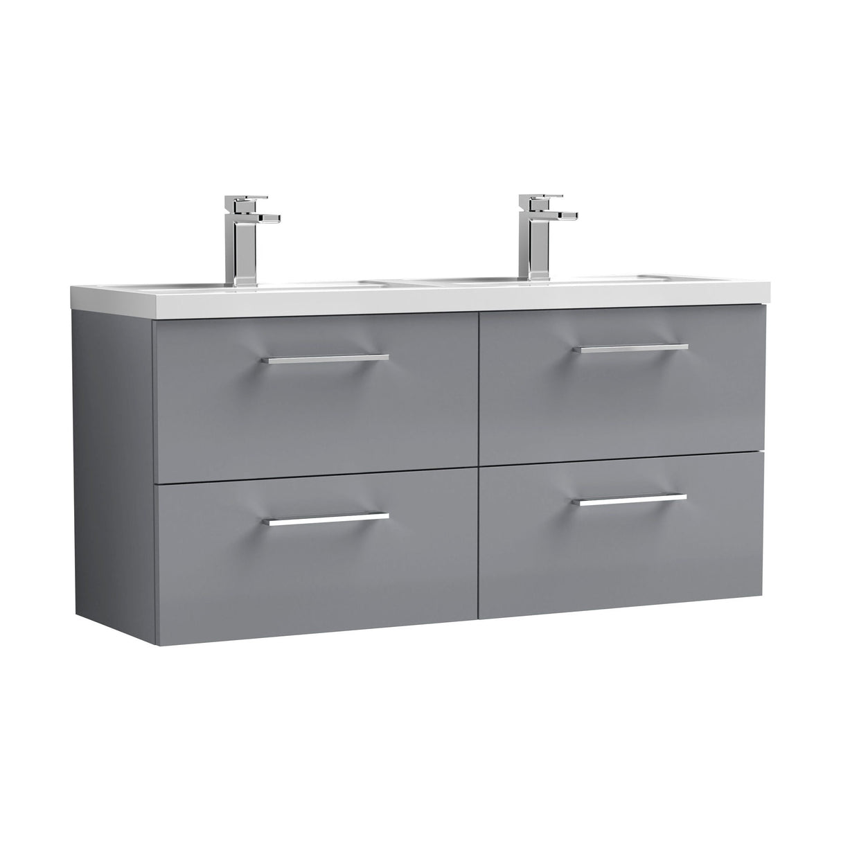 [BFLE2224C2] Balterley Level 1200mm Wall Hung 4-Drawer Vanity Unit with Double Basin for Modern Bathroom Storage - Gloss White - Cutout