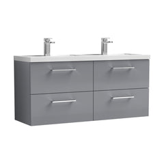 [BFLE2224C2] Balterley Level 1200mm Wall Hung 4-Drawer Vanity Unit with Double Basin for Modern Bathroom Storage - Gloss White - Cutout
