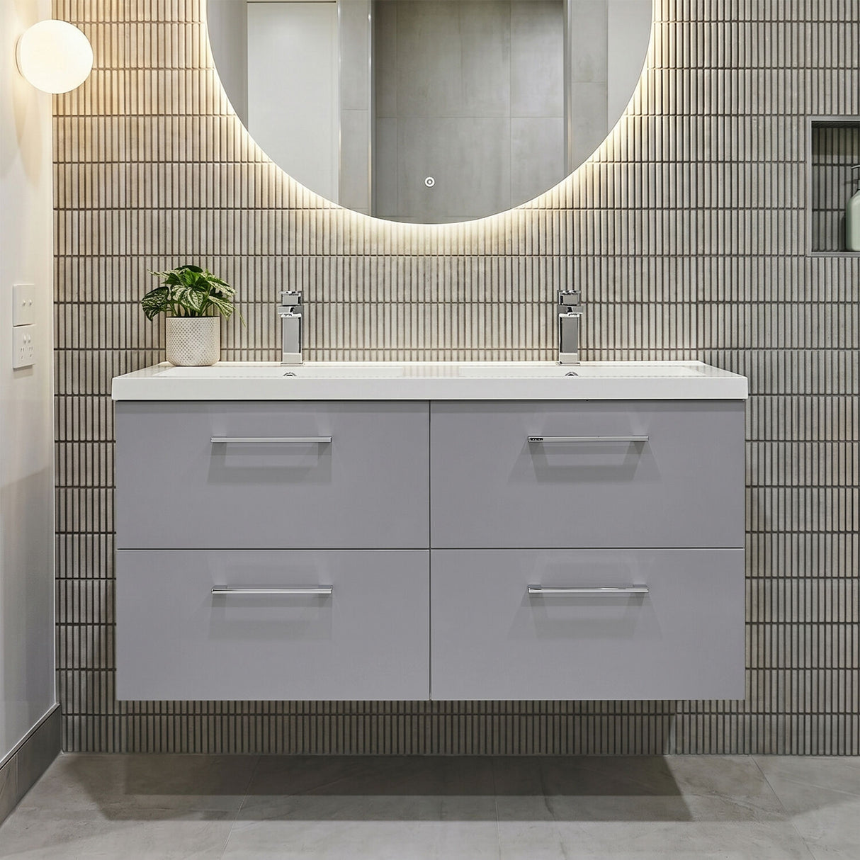 [BFLE2224C2] Balterley Level 1200mm Wall Hung 4-Drawer Vanity Unit with Double Basin for Modern Bathroom Storage - Gloss White - Silo