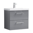 [BFLE2224D] Balterley  Contemporary Bathroom 2 Soft Close Drawer & Thin-Edge Wall Hung Vanity Unit Basin, Satin Grey, 600mm - Cutout