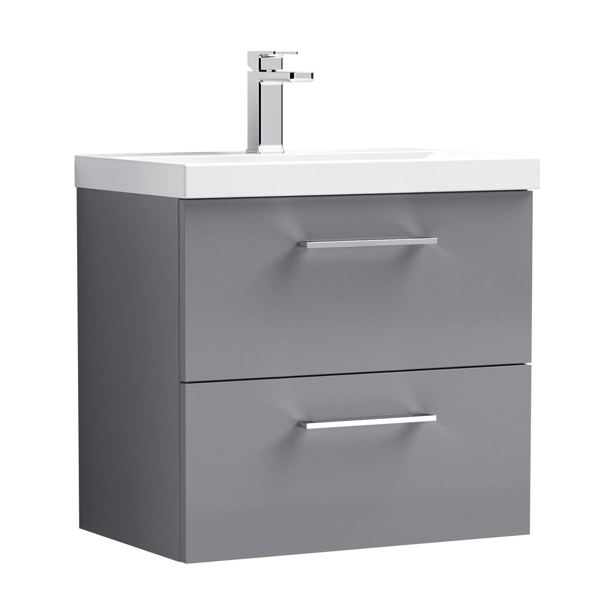 [BFLE2224D] Balterley  Contemporary Bathroom 2 Soft Close Drawer & Thin-Edge Wall Hung Vanity Unit Basin, Satin Grey, 600mm - Cutout