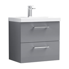 [BFLE2224D] Balterley  Contemporary Bathroom 2 Soft Close Drawer & Thin-Edge Wall Hung Vanity Unit Basin, Satin Grey, 600mm - Cutout