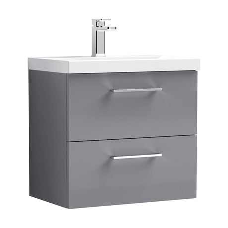 [BFLE2224D] Balterley  Contemporary Bathroom 2 Soft Close Drawer & Thin-Edge Wall Hung Vanity Unit Basin, Satin Grey, 600mm - Cutout