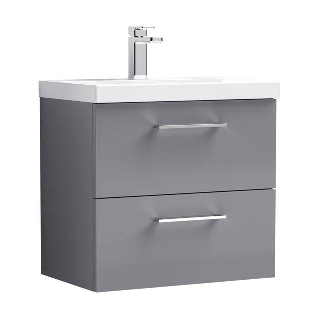 [BFLE2224D] Balterley  Contemporary Bathroom 2 Soft Close Drawer & Thin-Edge Wall Hung Vanity Unit Basin, Satin Grey, 600mm - Cutout
