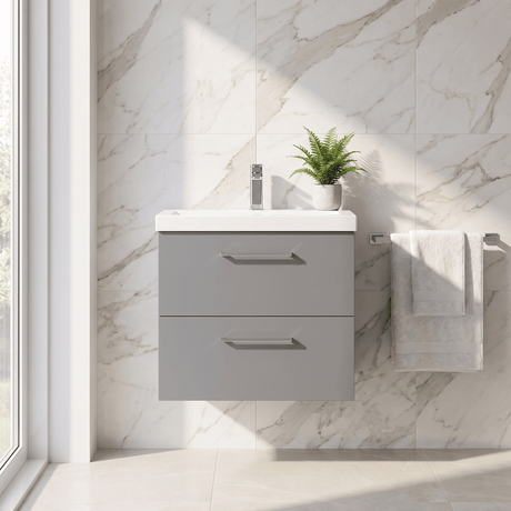 [BFLE2224D] Bramshall Contemporary 2 Soft Close Drawer Wall Hung Vanity Unit, Choice of Size/Basin Type/Colour - Silo